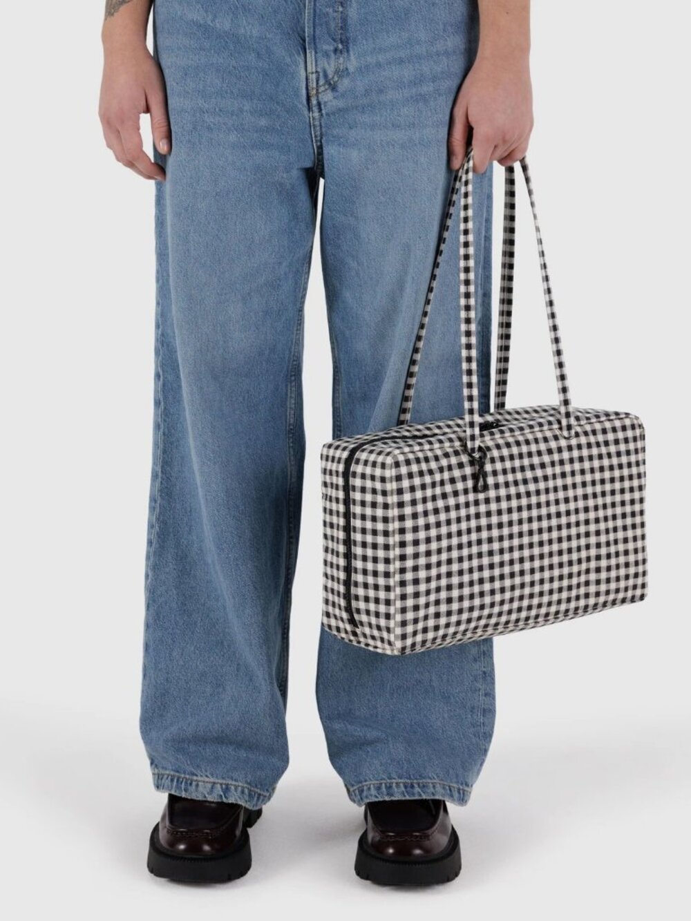 Baggu Medium Nylon Bowler Bag in Black and White Gingham - Picture 3 of 7